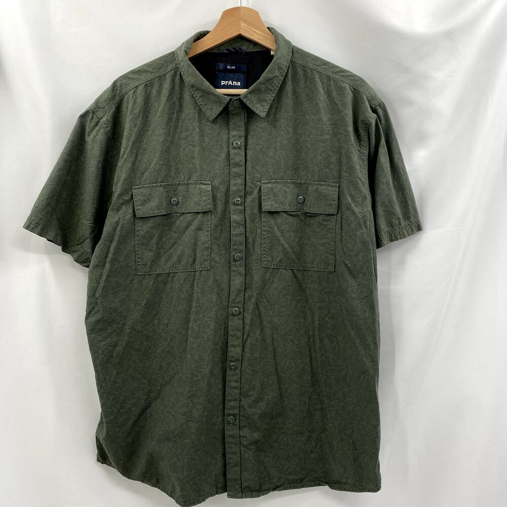Prana Green Patterned Lightweight button down XL … - image 2